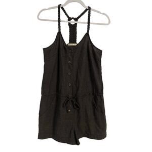 Nine Bird Women's S Boho Beach Braided Racerback Linen Cotton Comfy Romper‎ Gray